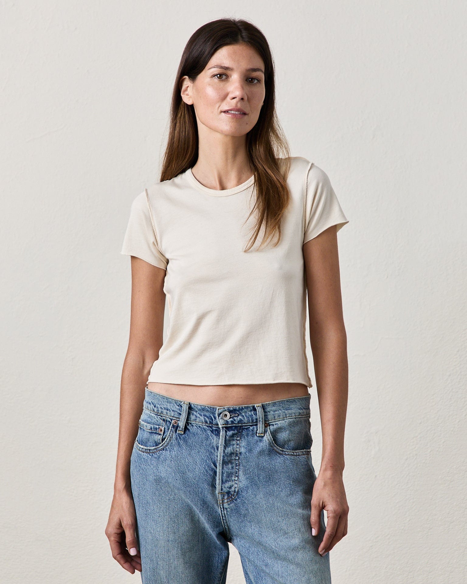 Tara Fitted Shrunken Crew T in Ivory