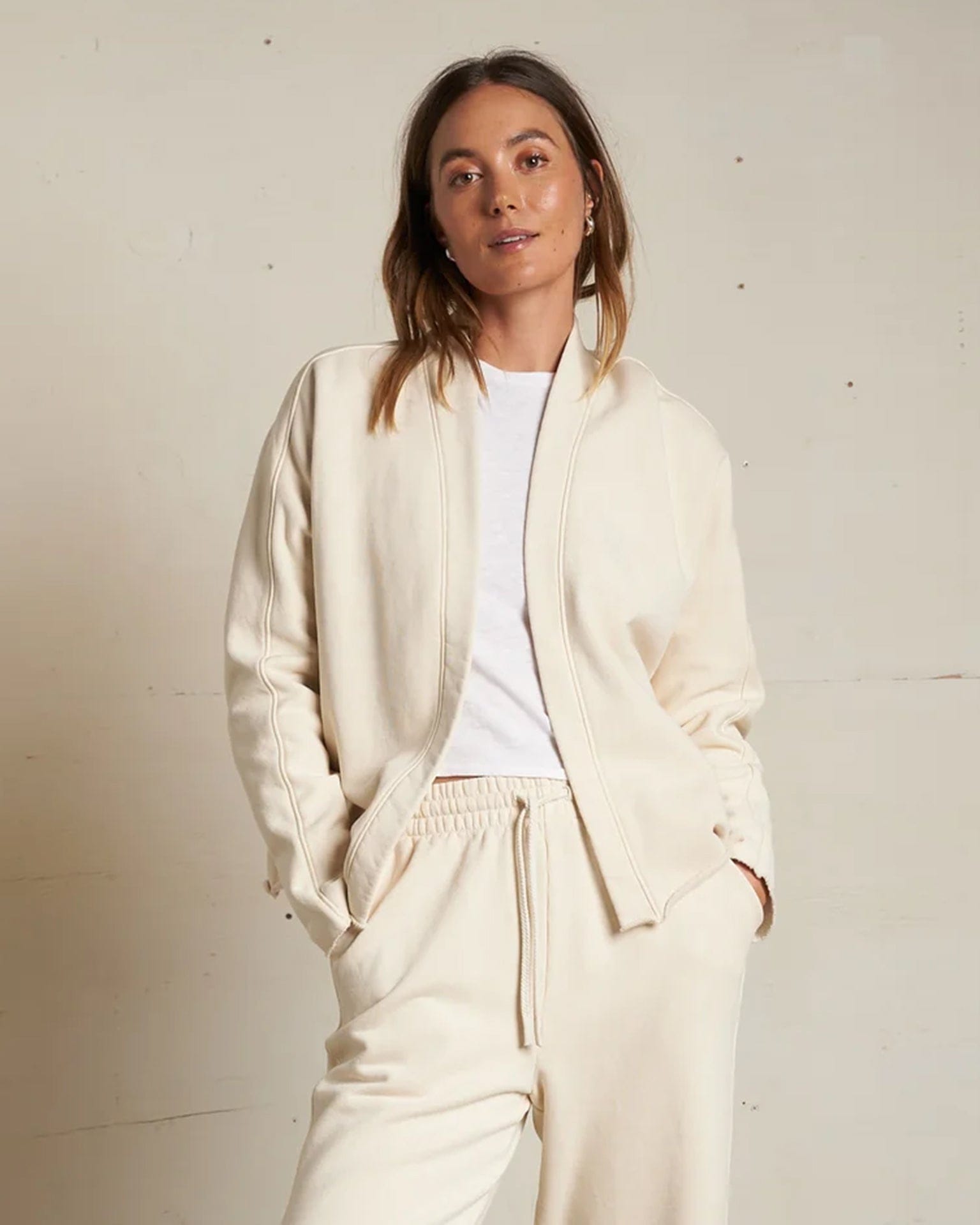 Olivia Fleece Short Cardigan in Sugar