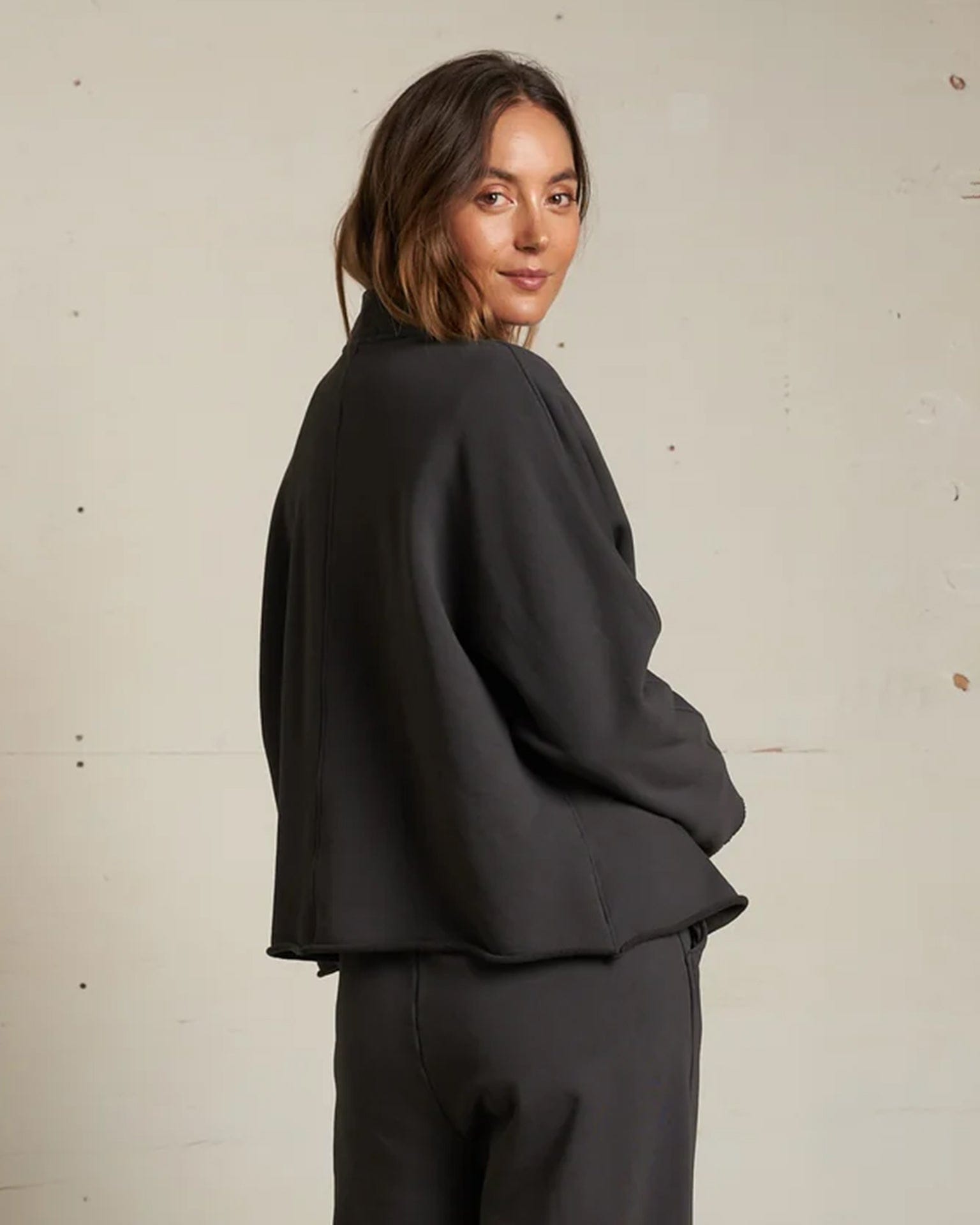 perfectwhitetee Clothing Olivia Fleece Short Cardigan in Vintage Black