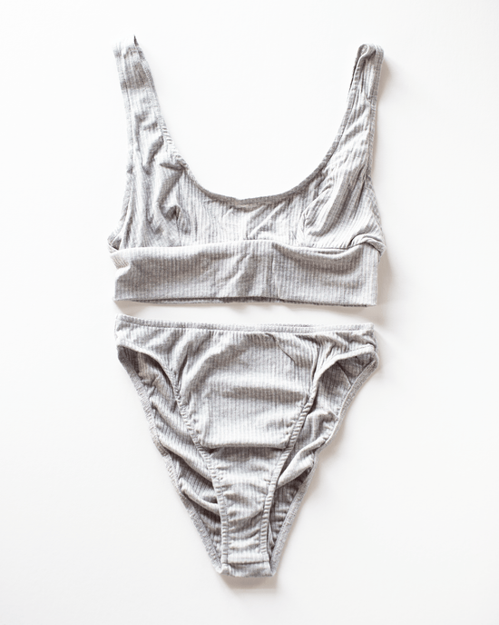 Only Hearts Lingerie Tank Bralette & High Cut Brief Set in Heather Grey