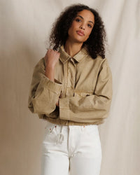 Paloma - Cotton Canvas Crop Jacket in Warm Ochre