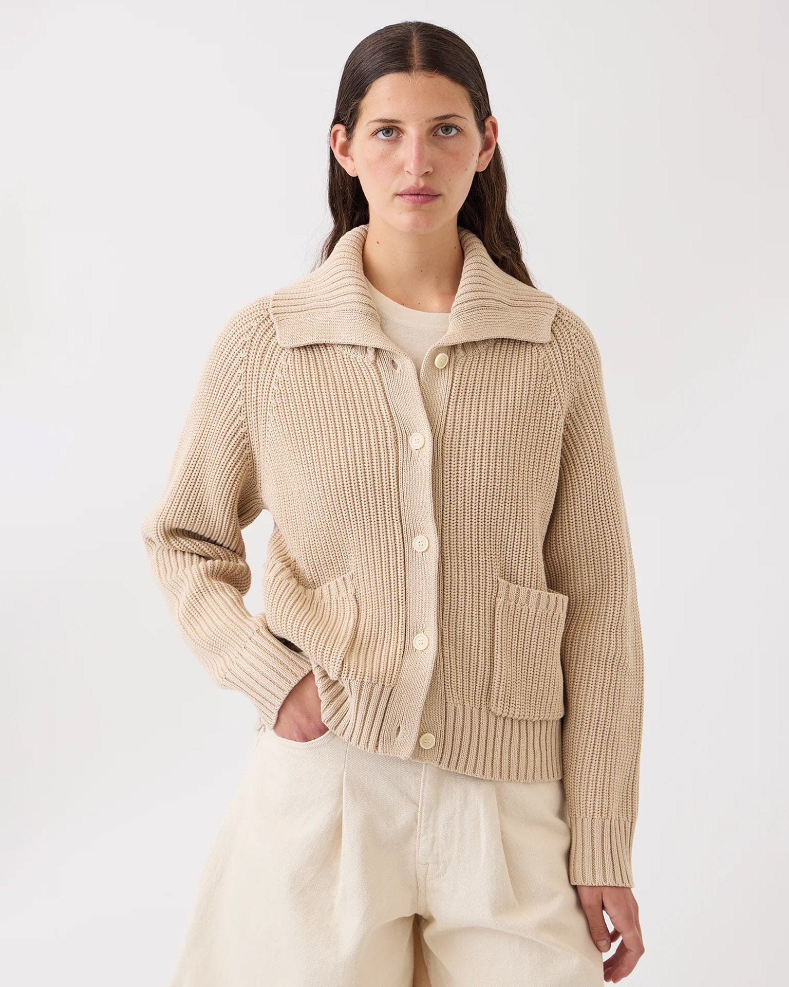 Parker Cotton Cardigan in Sand