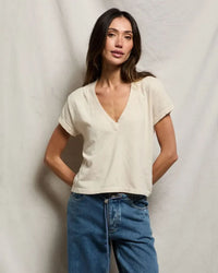 perfectwhitetee Alanis - Recycled Cotton V Neck in Sugar 1 - Bliss Boutiques