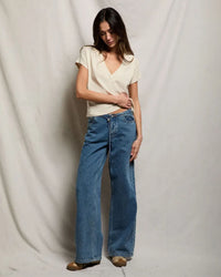 perfectwhitetee Alanis - Recycled Cotton V Neck in Sugar 2 - Bliss Boutiques