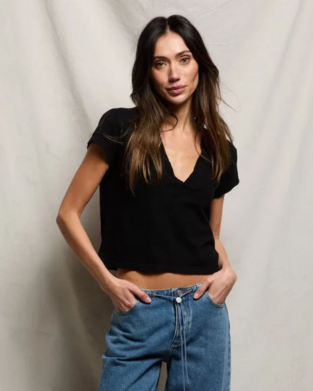 Alanis - Recycled Cotton V Neck in True Black