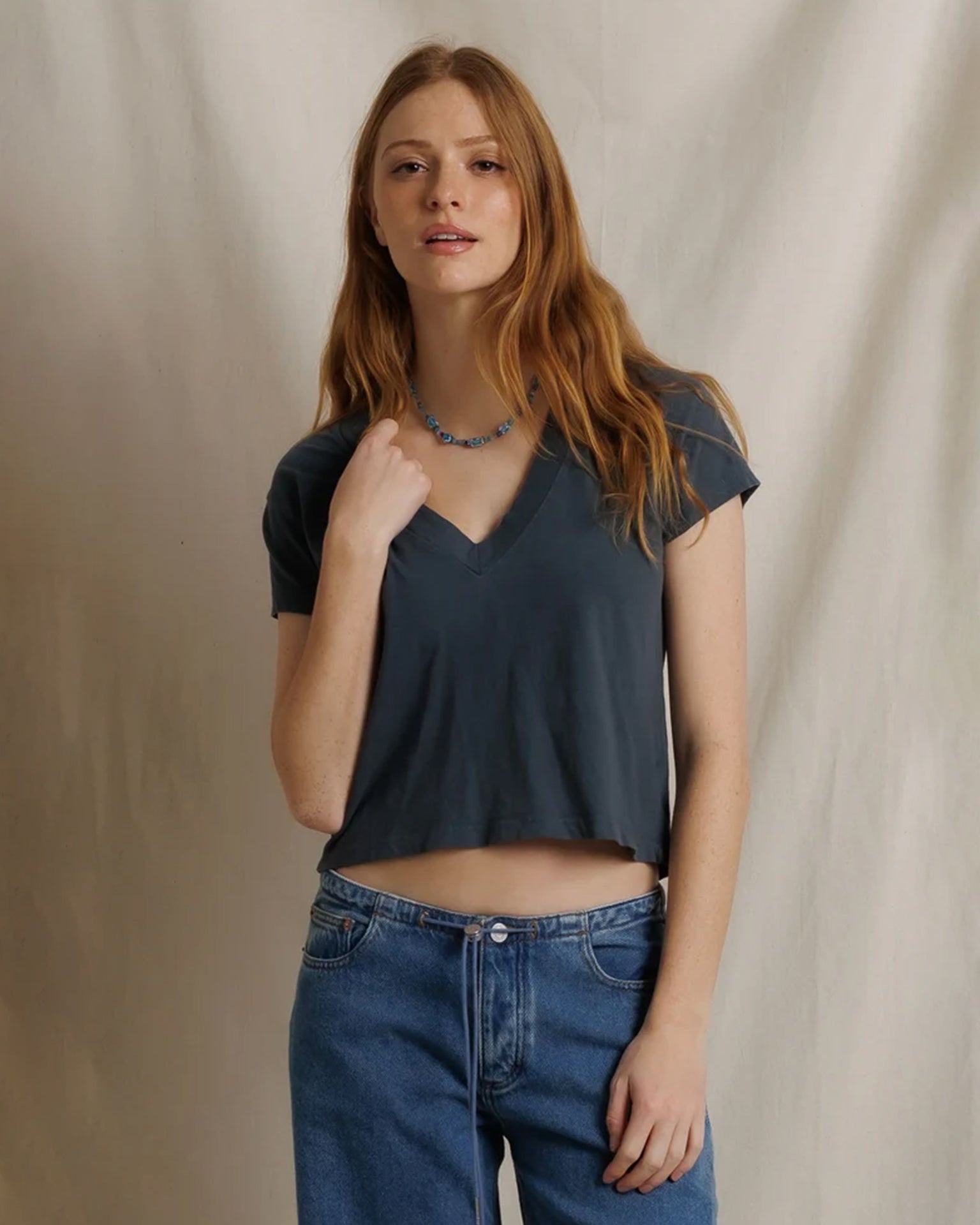 Alanis - Recycled Cotton V Neck in Turbulence
