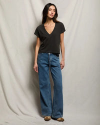 perfectwhitetee Alanis - Recycled Cotton V Neck in Vintage Black 2 - Bliss Boutiques