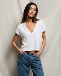 perfectwhitetee Alanis - Recycled Cotton V Neck in White 1 - Bliss Boutiques