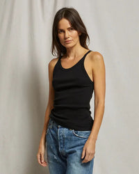 perfectwhitetee Annie - Recycled Cotton Ribbed Tank in True Black 1 - Bliss Boutiques