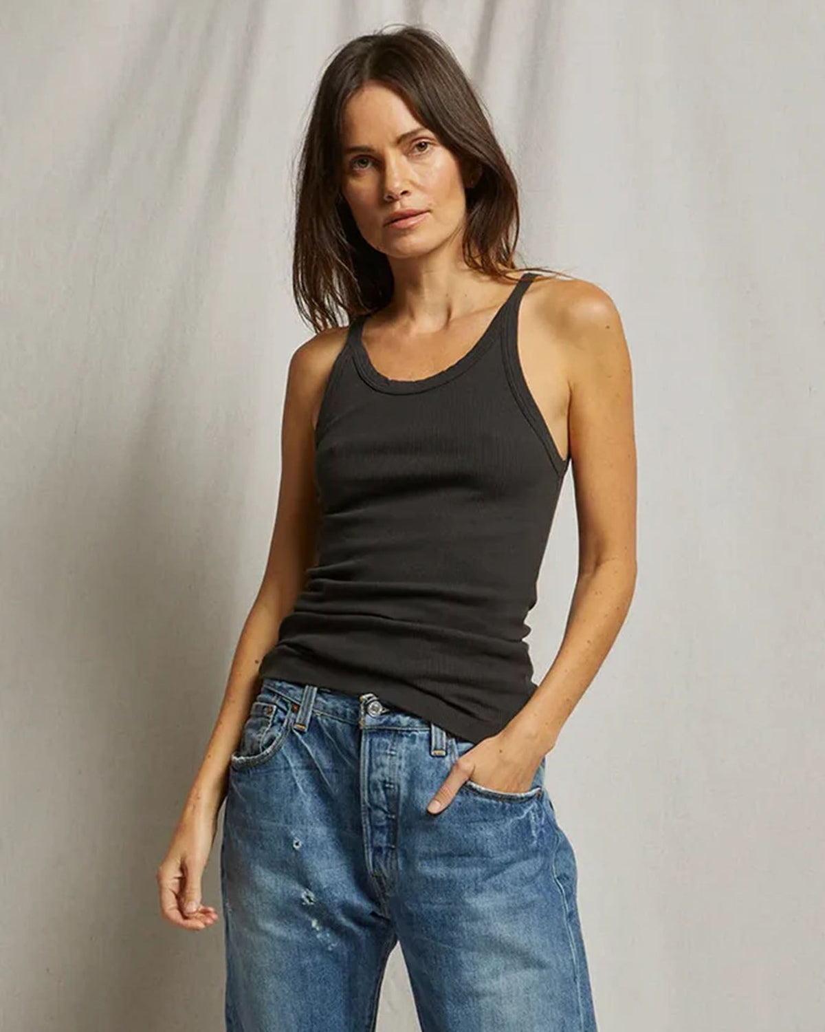 Annie - Recycled Cotton Ribbed Tank in Vintage Black