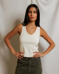 perfectwhitetee Blondie - Structured Rib Bra Friendly Tank in Bright Ivory 3 - Bliss Boutiques