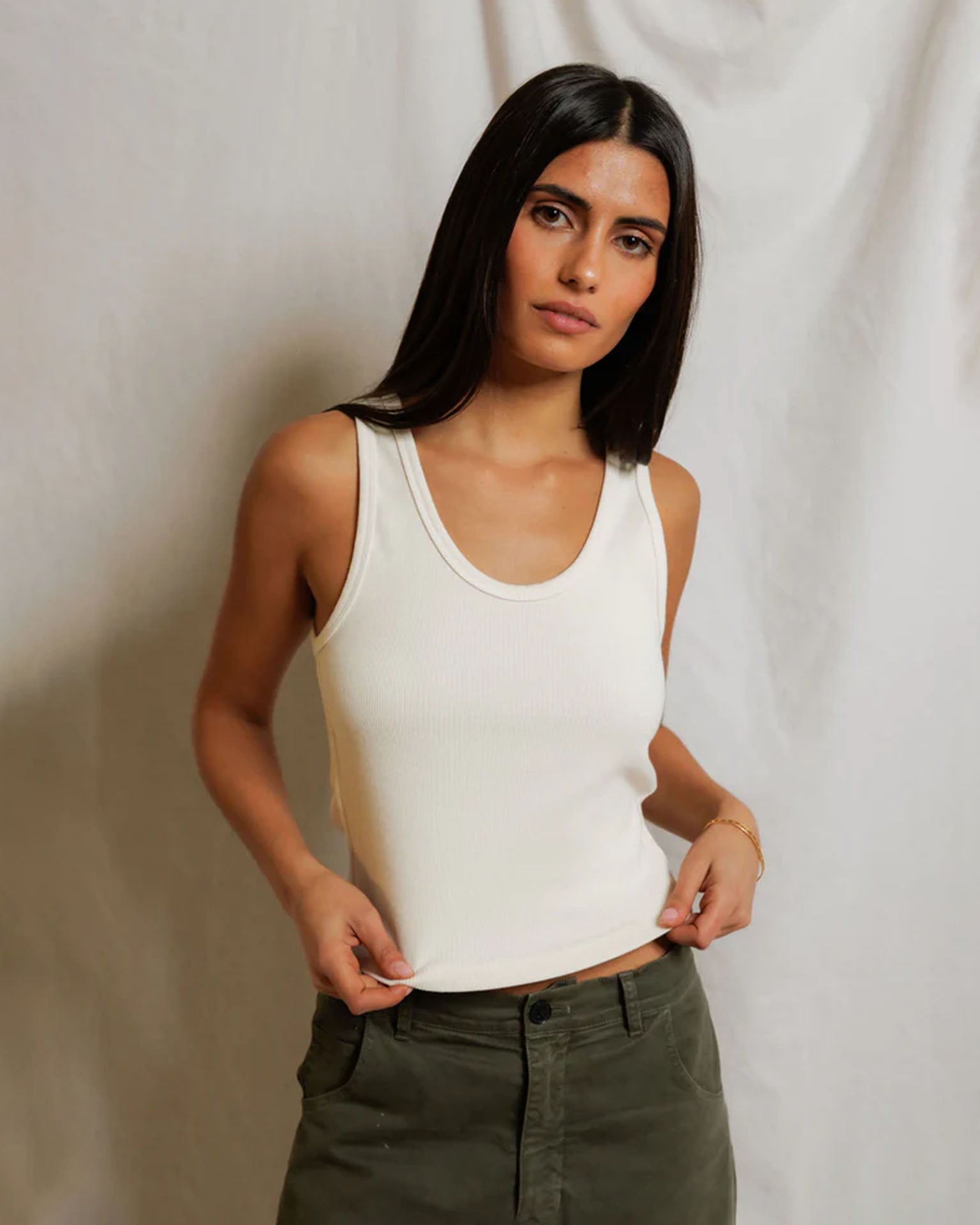 Blondie - Structured Rib Bra Friendly Tank in Bright Ivory