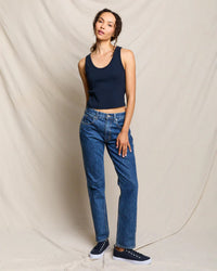 perfectwhitetee Blondie - Structured Rib Bra Friendly Tank in Navy 2 - Bliss Boutiques