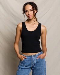 perfectwhitetee Blondie - Structured Rib Bra Friendly Tank in True Black 1 - Bliss Boutiques