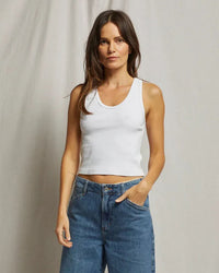 perfectwhitetee Blondie - Structured Rib Bra Friendly Tank in White 1 - Bliss Boutiques