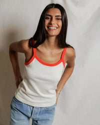 perfectwhitetee Cherry - Cotton Ringer Tank in Bright Ivory + Clementine 1 - Bliss Boutiques