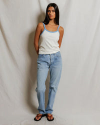 perfectwhitetee Cherry - Cotton Ringer Tank in Bright Ivory + Pacific Blue 2 - Bliss Boutiques