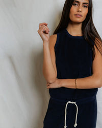 perfectwhitetee Esther - Loop Terry High Neck Crop Tank in Navy 3 - Bliss Boutiques