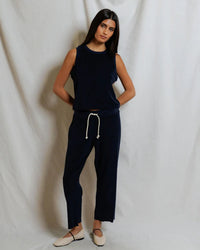 perfectwhitetee Esther - Loop Terry High Neck Crop Tank in Navy 2 - Bliss Boutiques