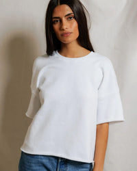 perfectwhitetee Ezra - Dry French Terry Short Sleeve Sweatshirt in White 3 - Bliss Boutiques