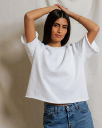 perfectwhitetee Ezra - Dry French Terry Short Sleeve Sweatshirt in White 1 - Bliss Boutiques