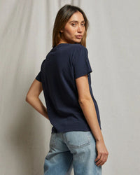 perfectwhitetee Harley - Cotton Short Sleeve Boxy Crew Tee in Navy 2 - Bliss Boutiques