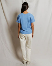 perfectwhitetee Harley - Cotton Short Sleeve Boxy Crew Tee in Pacific Blue 5 - Bliss Boutiques