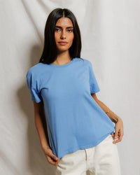 perfectwhitetee Harley - Cotton Short Sleeve Boxy Crew Tee in Pacific Blue 1 - Bliss Boutiques