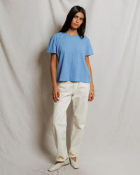 perfectwhitetee Harley - Cotton Short Sleeve Boxy Crew Tee in Pacific Blue 2 - Bliss Boutiques
