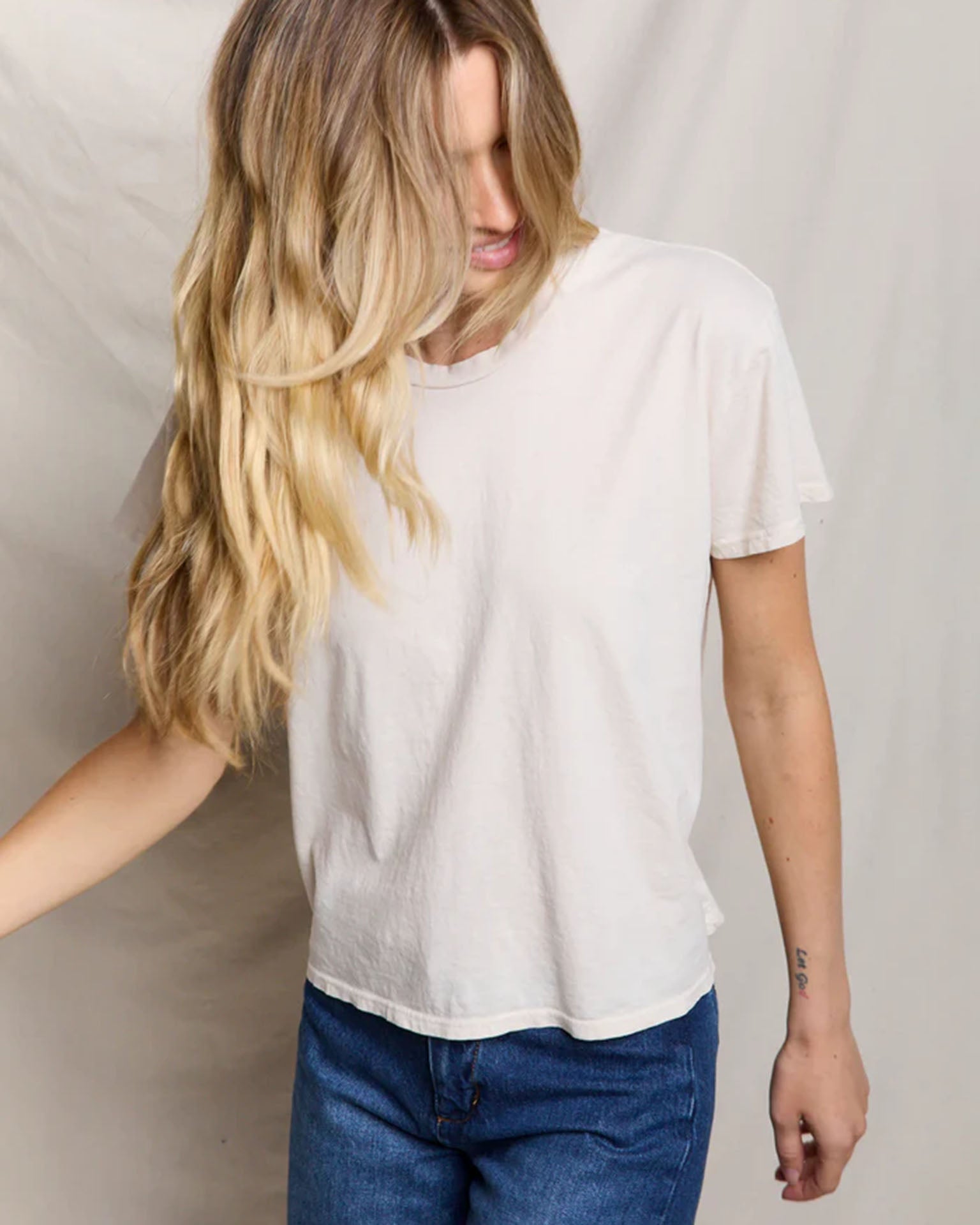Harley - Cotton Short Sleeve Boxy Crew Tee in Sugar