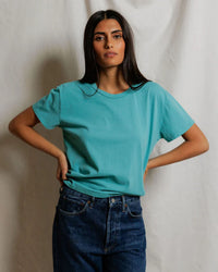 perfectwhitetee Harley - Cotton Short Sleeve Boxy Crew Tee in Teal Blue 2 - Bliss Boutiques