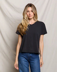 perfectwhitetee Harley - Cotton Short Sleeve Boxy Crew Tee in True Black 1 - Bliss Boutiques