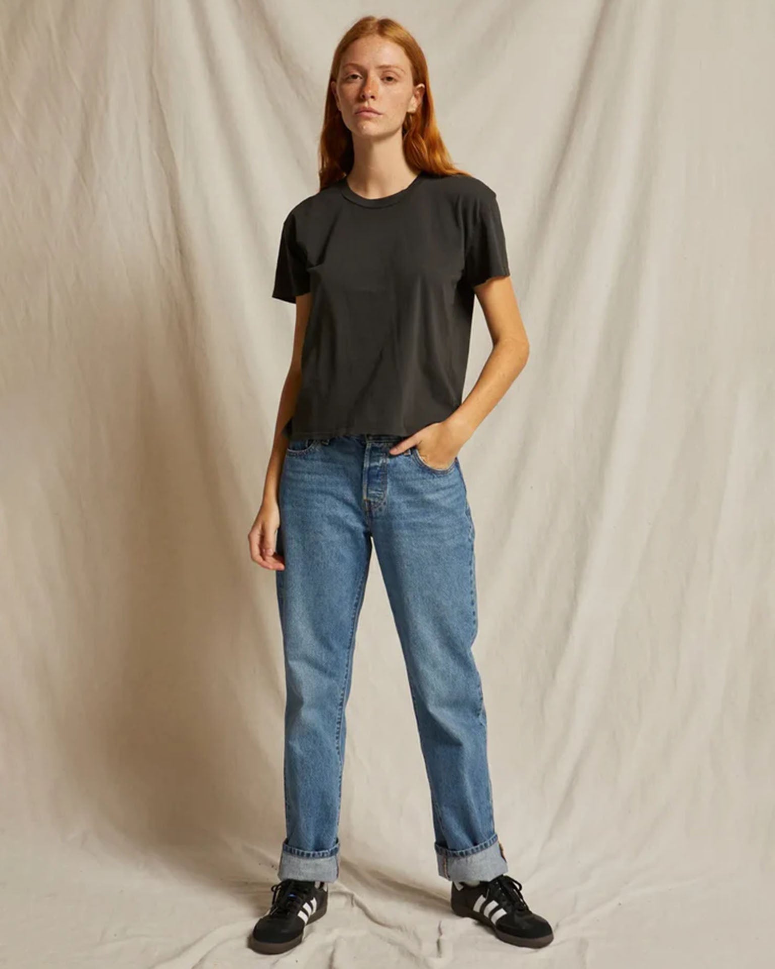 perfectwhitetee Harley - Cotton Short Sleeve Boxy Crew Tee in Vintage Black 2 - Bliss Boutiques