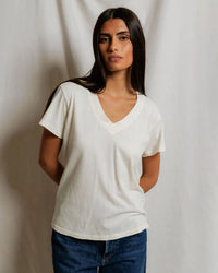 perfectwhitetee Hendrix - Cotton Short Sleeve Boxy V Neck Tee in Bright Ivory 1 - Bliss Boutiques