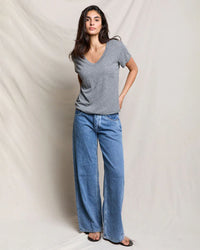 perfectwhitetee Hendrix - Cotton Short Sleeve Boxy V Neck Tee in Heather Grey 2 - Bliss Boutiques