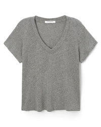 perfectwhitetee Hendrix - Cotton Short Sleeve Boxy V Neck Tee in Heather Grey 6 - Bliss Boutiques