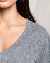 perfectwhitetee Hendrix - Cotton Short Sleeve Boxy V Neck Tee in Heather Grey 3 - Bliss Boutiques