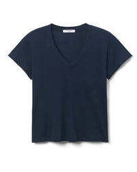 perfectwhitetee Hendrix - Cotton Short Sleeve Boxy V Neck Tee in Navy 4 - Bliss Boutiques