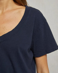 perfectwhitetee Hendrix - Cotton Short Sleeve Boxy V Neck Tee in Navy 3 - Bliss Boutiques