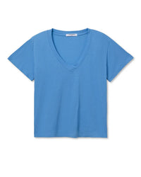 perfectwhitetee Hendrix - Cotton Short Sleeve Boxy V Neck Tee in Pacific Blue 6 - Bliss Boutiques
