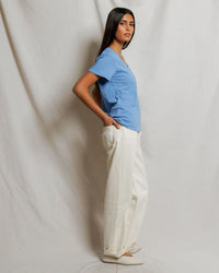 perfectwhitetee Hendrix - Cotton Short Sleeve Boxy V Neck Tee in Pacific Blue 4 - Bliss Boutiques