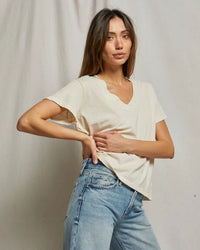 perfectwhitetee Hendrix - Cotton Short Sleeve Boxy V Neck Tee in Sugar 1 - Bliss Boutiques