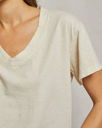 perfectwhitetee Hendrix - Cotton Short Sleeve Boxy V Neck Tee in Sugar 3 - Bliss Boutiques