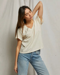 perfectwhitetee Hendrix - Cotton Short Sleeve Boxy V Neck Tee in Sugar 2 - Bliss Boutiques