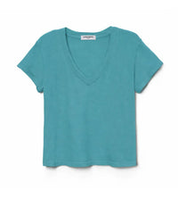 perfectwhitetee Hendrix - Cotton Short Sleeve Boxy V Neck Tee in Teal Blue 5 - Bliss Boutiques