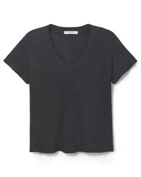 perfectwhitetee Hendrix - Cotton Short Sleeve Boxy V Neck Tee in True Black 5 - Bliss Boutiques