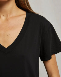perfectwhitetee Hendrix - Cotton Short Sleeve Boxy V Neck Tee in True Black 3 - Bliss Boutiques