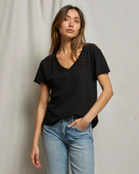 perfectwhitetee Hendrix - Cotton Short Sleeve Boxy V Neck Tee in True Black 1 - Bliss Boutiques