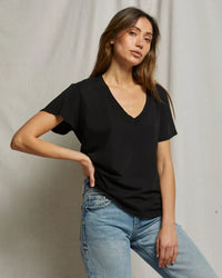 perfectwhitetee Hendrix - Cotton Short Sleeve Boxy V Neck Tee in True Black 2 - Bliss Boutiques