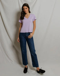 perfectwhitetee Hendrix - Cotton Short Sleeve Boxy V Neck Tee in Ultraviolet 2 - Bliss Boutiques